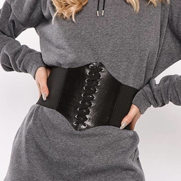 Black lace up wide faux leather corset Belt sexy Underbust Western Festival - Picture 3 of 11